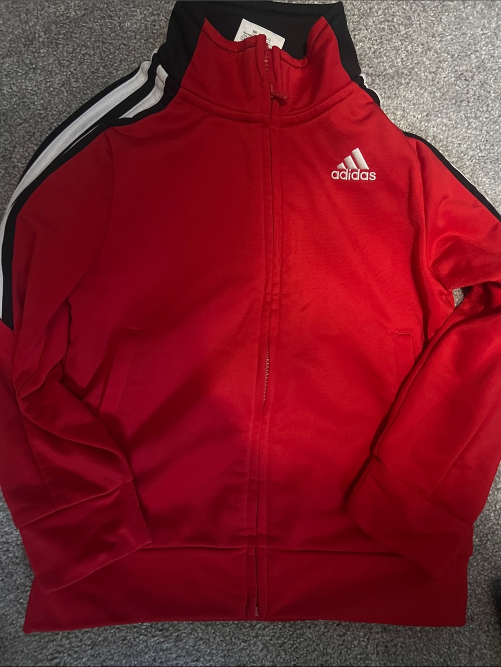 adidas Red Track Jacket with Black & White Shoulder Stripes